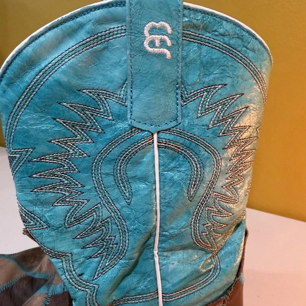 Anderson Bean Kids Turquoise And Brown Horse Power Boots K1055 – Youth Size 3
